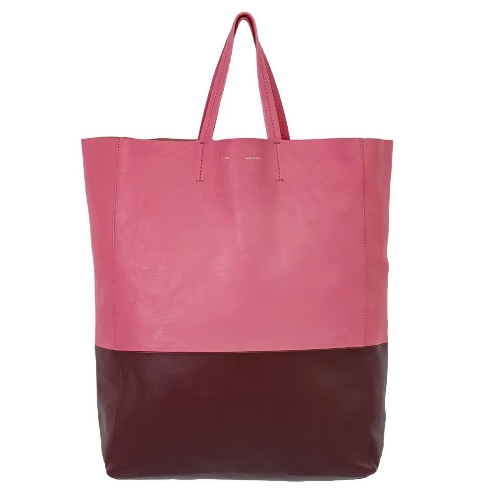 Céline Cabas Leather Bi-Color Vertical Tote in Pink and Burgundy
